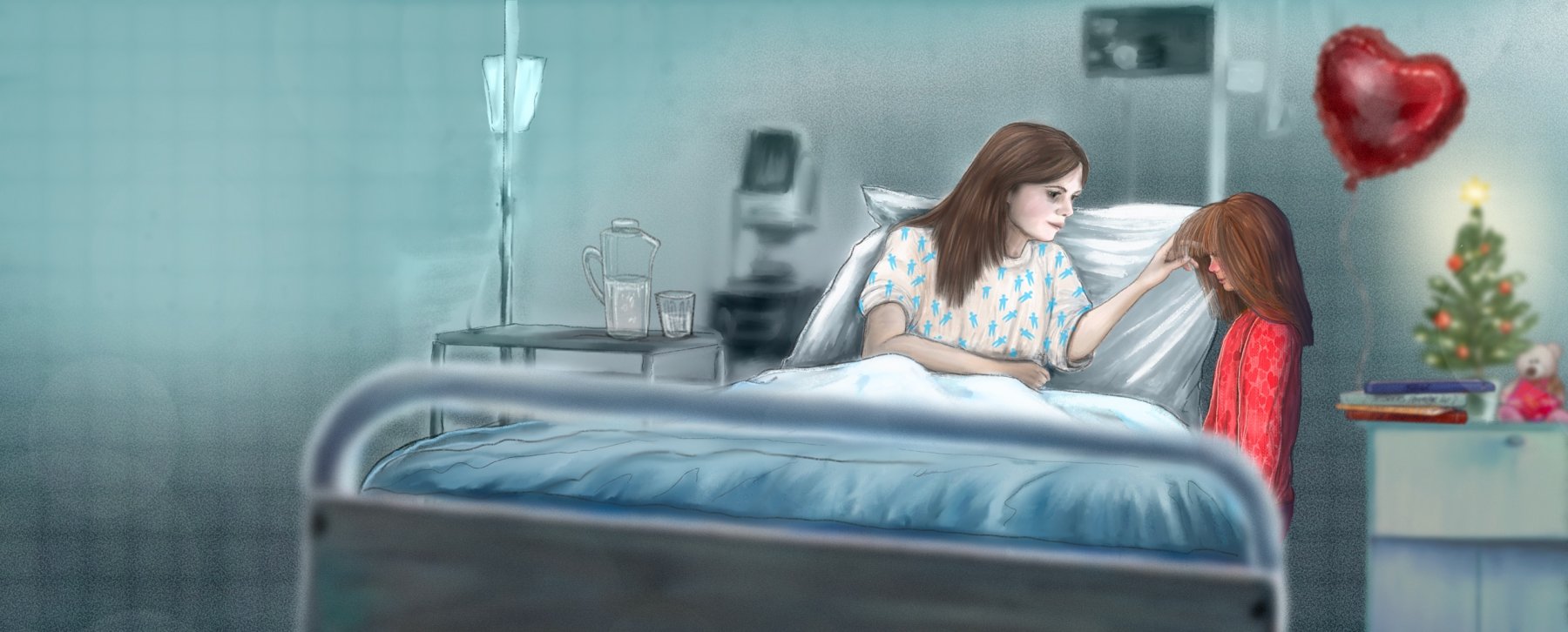 Illustrasjon fra *Eit hjarta til jul* (2021), illustrert av Line Renslebråten og skrevet av Line Dybdal, publisert av Samlaget.