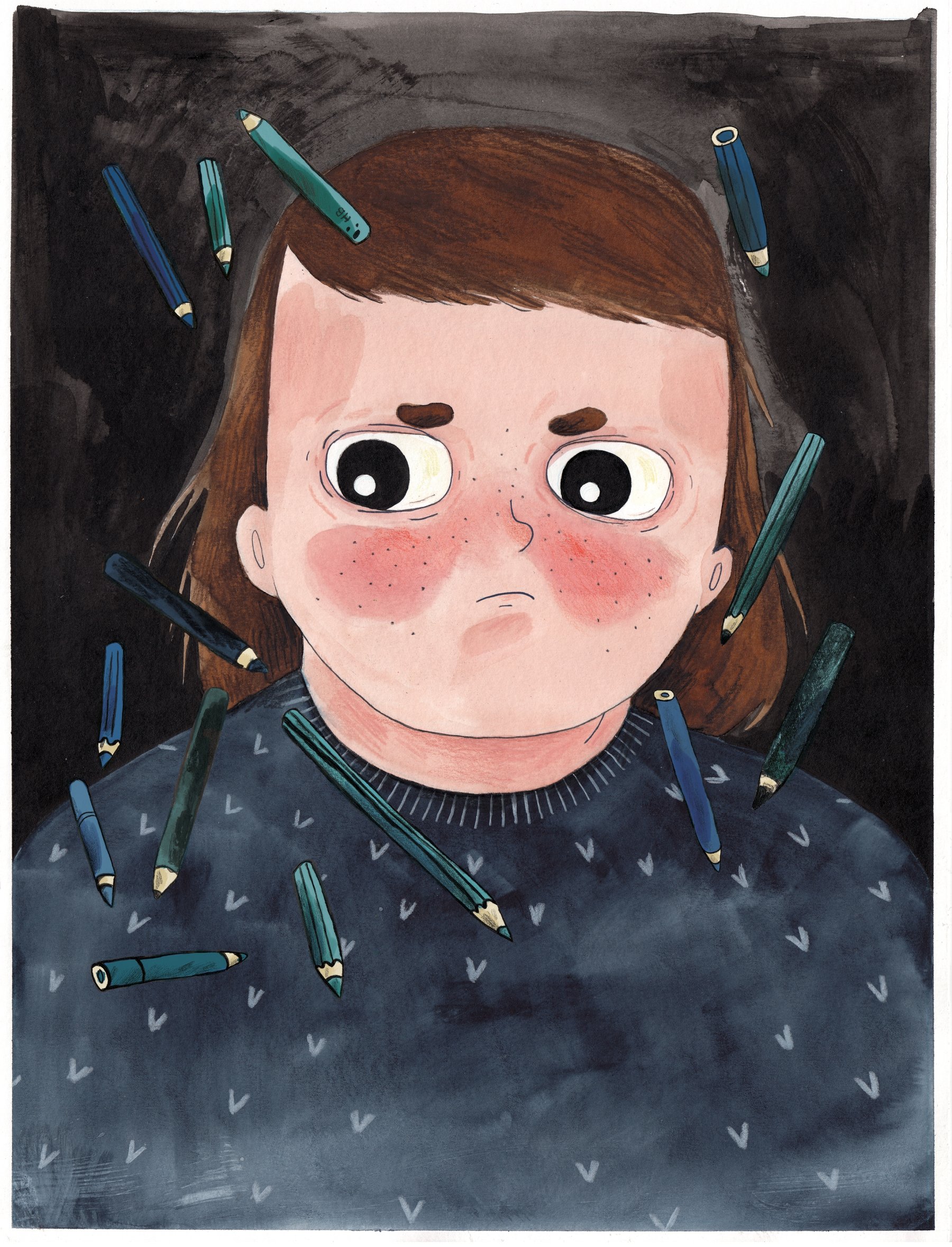 Misunnelse i blyantdramaet til Christensen og Øverbye. Illustrasjon av Anja Dahle Øverbye.