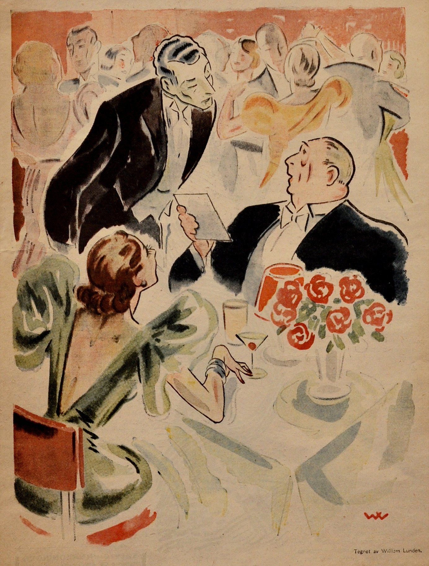 Forsidetegning til Aftenpostens A-magasinet 7. mai 1938. Foto: Egon Låstad.