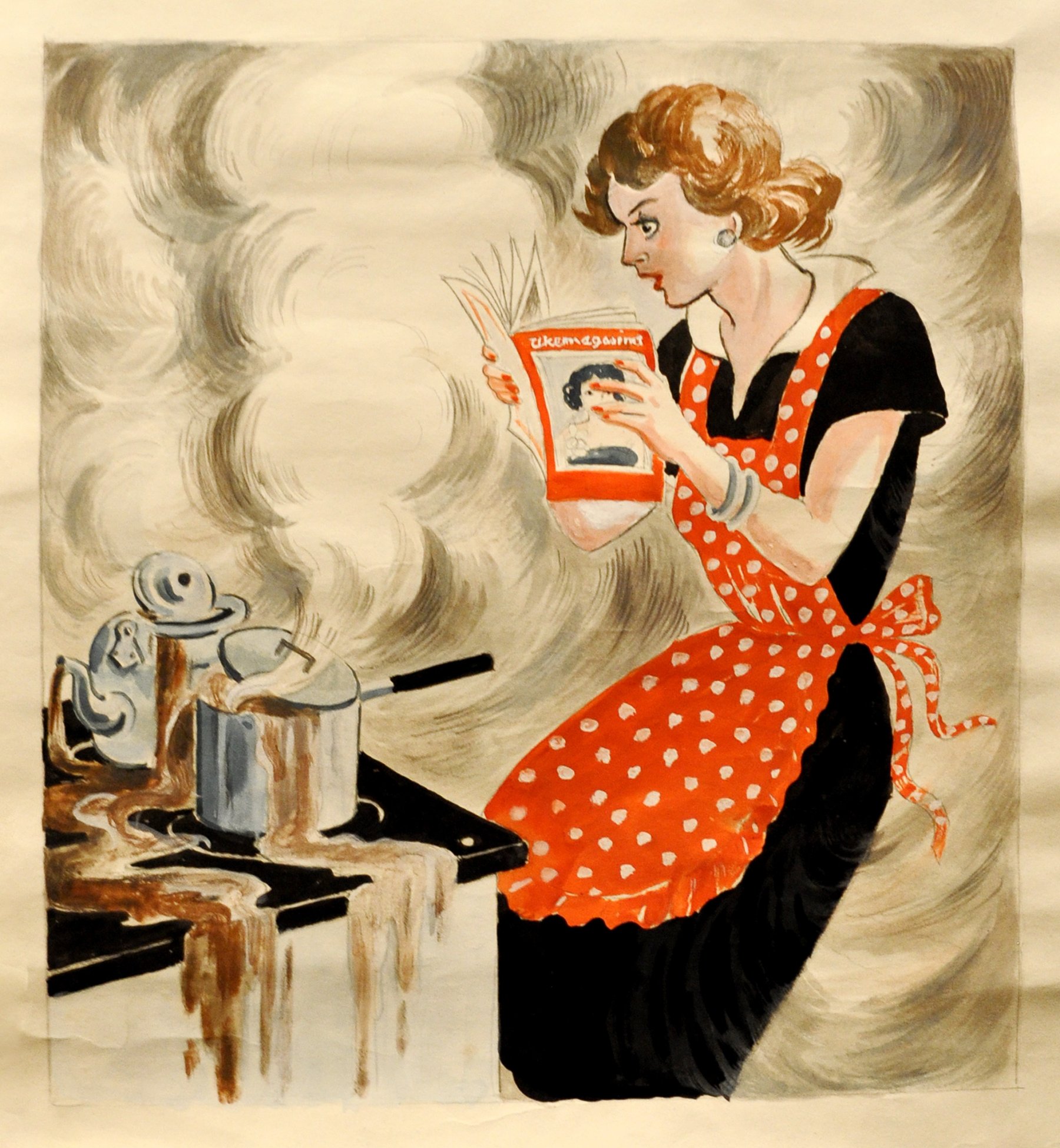 Redaksjonell illustrasjon for Ukemagasinet, utført i vannfarger og tusj. Foto: Egon Låstad.