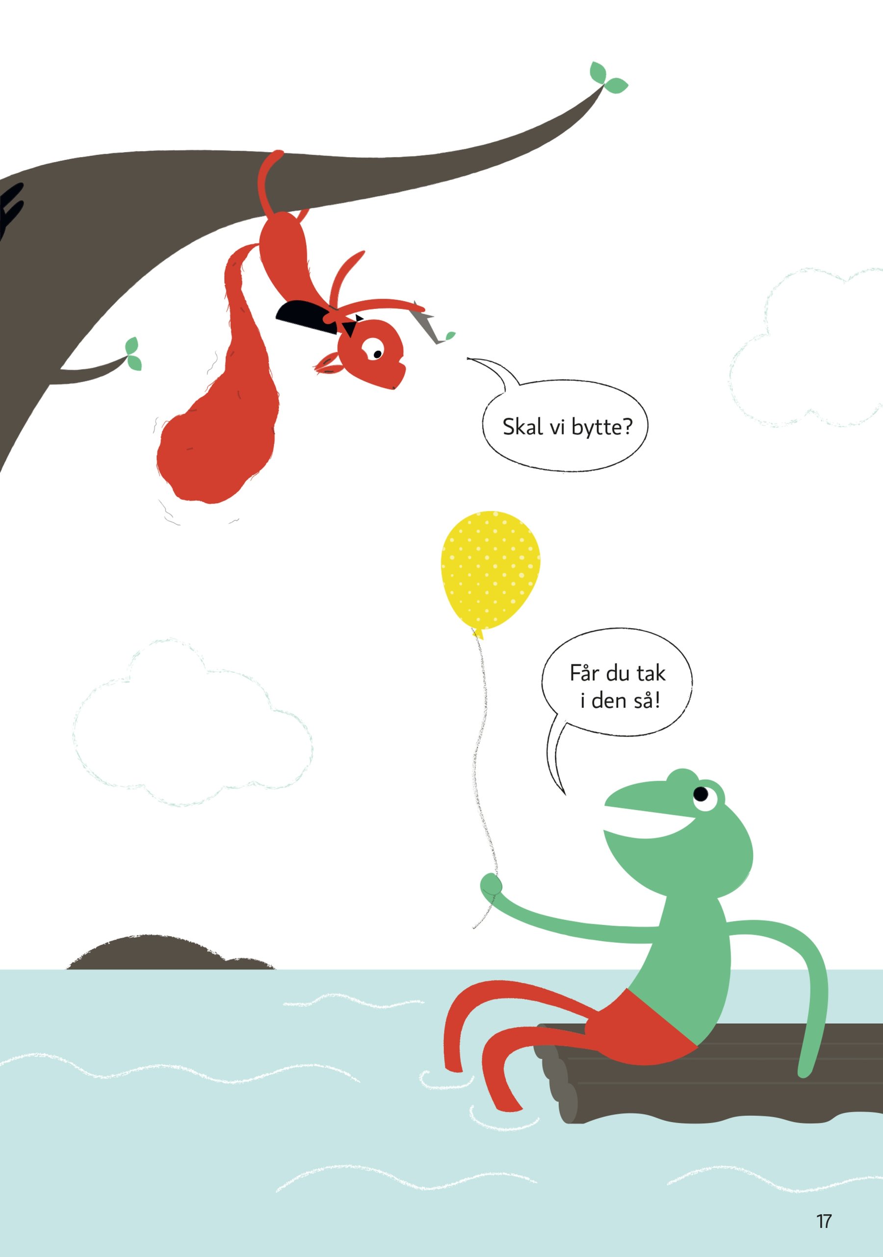 Side 17 fra *Skal vi bytte?* (2022) av Henriette Nilsen, utgitt av Vigmostad Bjørke.