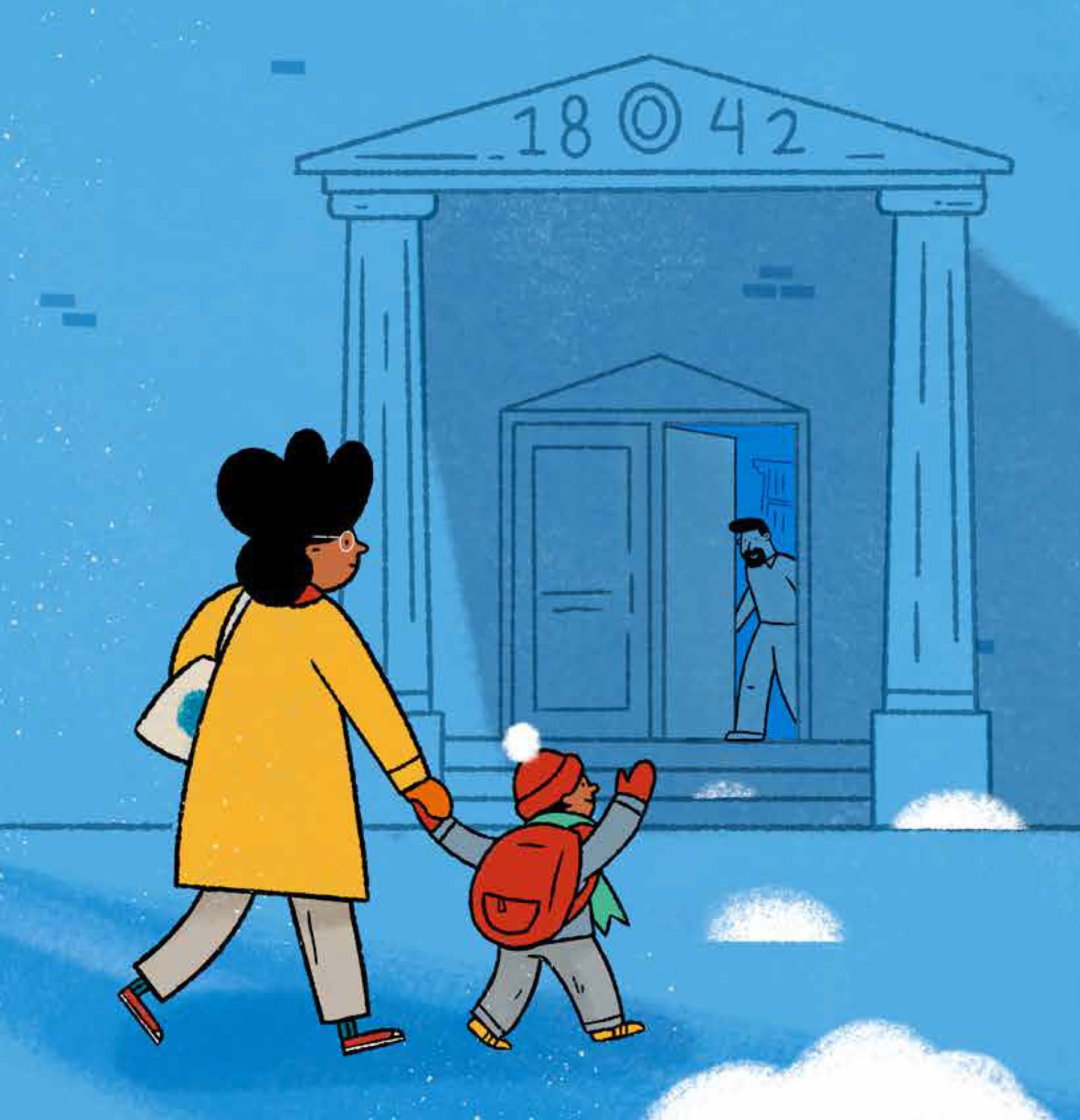 Side 7 fra *Kveld på biblioteket* (2023) av Max Estes, publisert av Gyldendal.