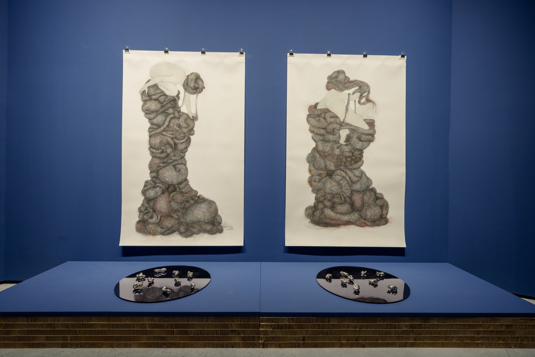 Alice Maher, The Sibyls, 2025, detalj av installasjon. Installasjonsbilde, In Minor Keys, hovedutstillingen ved den 61. Veneziabiennalen, Sentralpaviljongen, Giardini, Venezia, 2026. Foto: Andrea Avezzù.