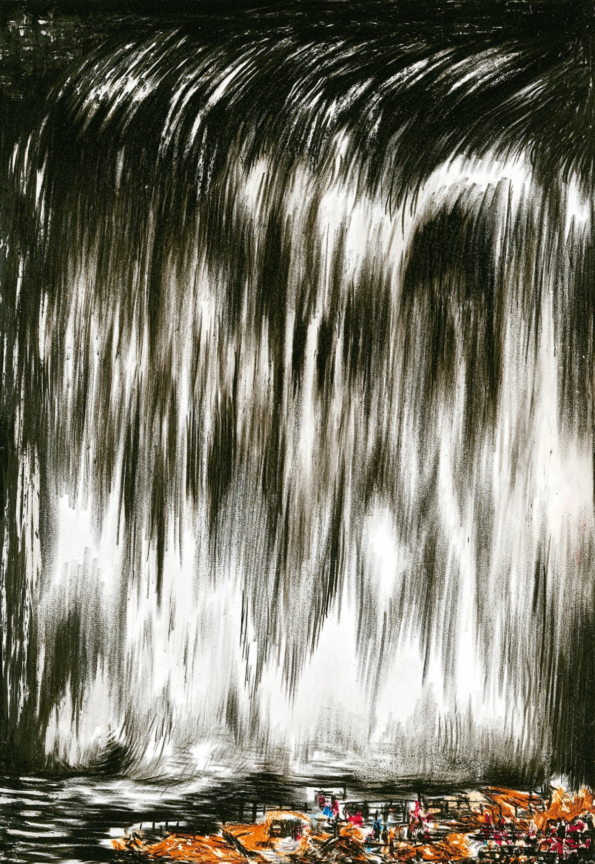 «Svartfossen rant jevnt, et drønn de som bodde der knapt lot merke til.» Svartfossen (2018) av Per Dybvig (Side 4 og 5).